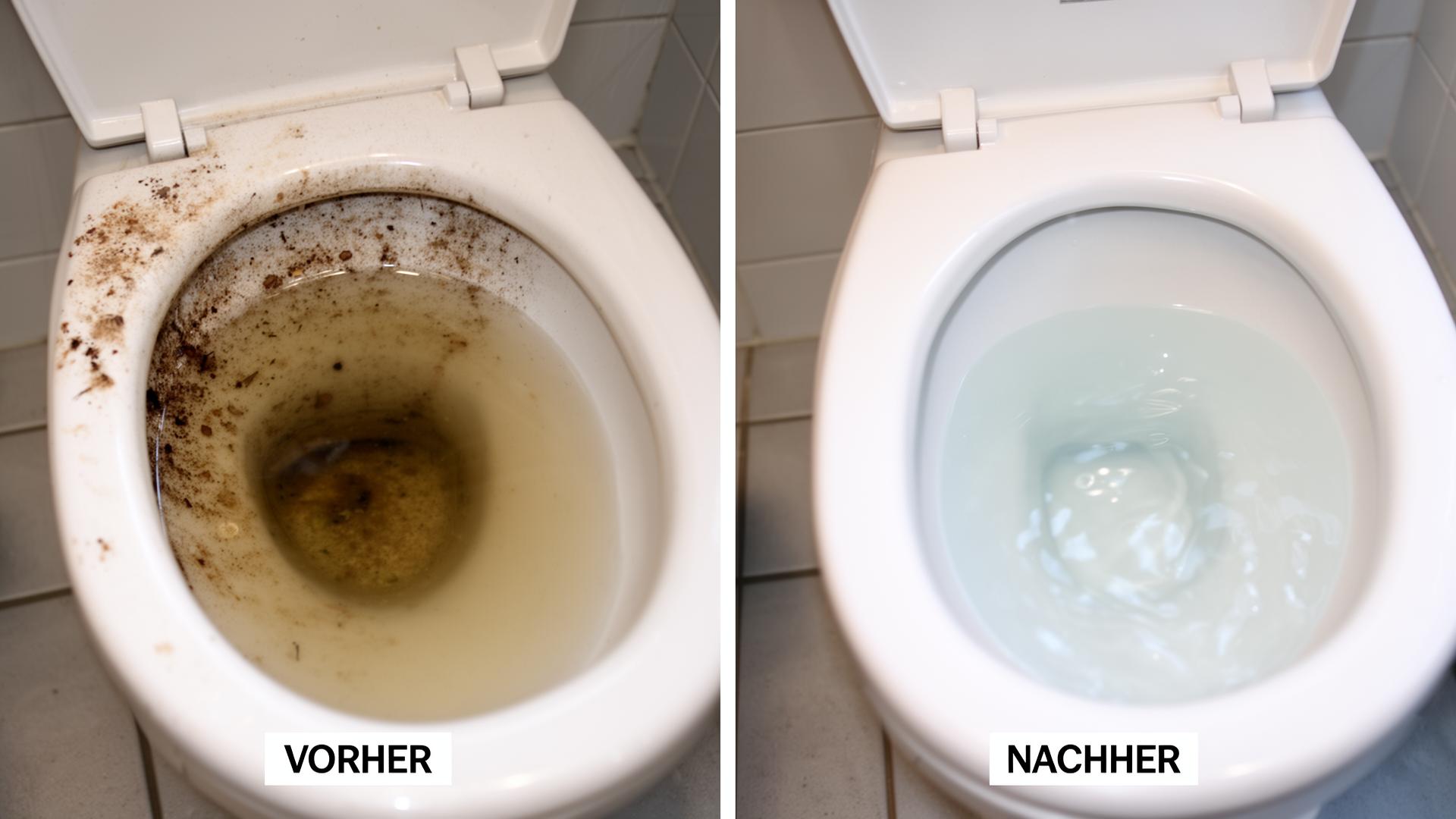 Vorher-Nachher: verstopfte Toilette gereinigt